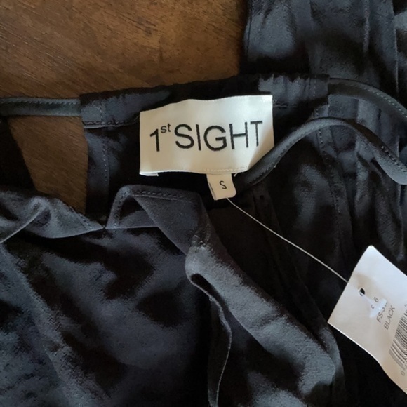 NWT 1st Sight Black Ruffle Jumpsuit wide leg small - Picture 2 of 12